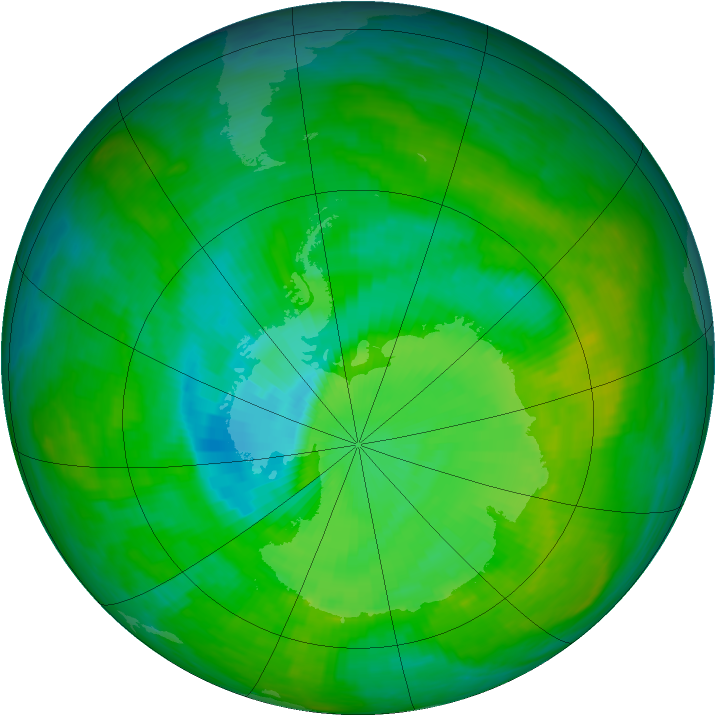 Antarctic ozone map for 13 December 1989